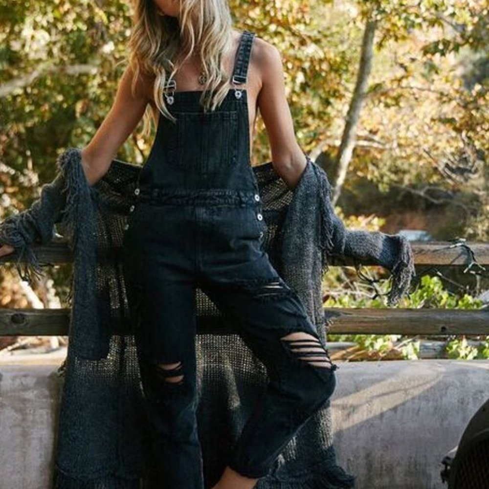 12th Tribe Black Runaway Girl Overalls S *NWT